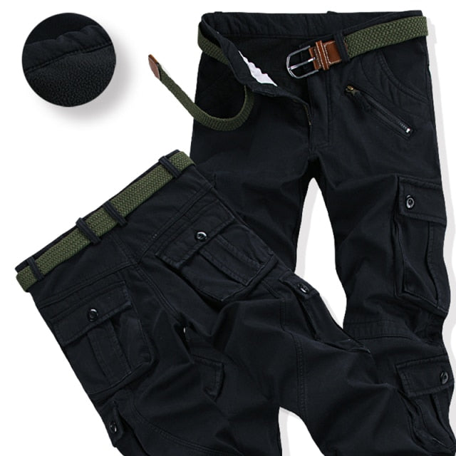 Winter Thicken Fleece Army Cargo Tactical Pants Overalls Men's Military Cotton Casual Trousers Warm Loose Baggy Joger Pants
