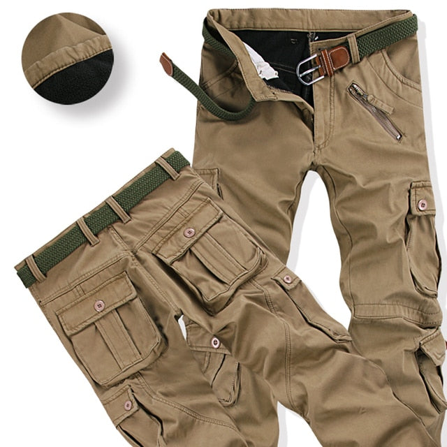 Winter Thicken Fleece Army Cargo Tactical Pants Overalls Men's Military Cotton Casual Trousers Warm Loose Baggy Joger Pants