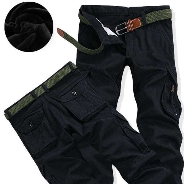 Winter Thicken Fleece Army Cargo Tactical Pants Overalls Men's Military Cotton Casual Trousers Warm Loose Baggy Joger Pants