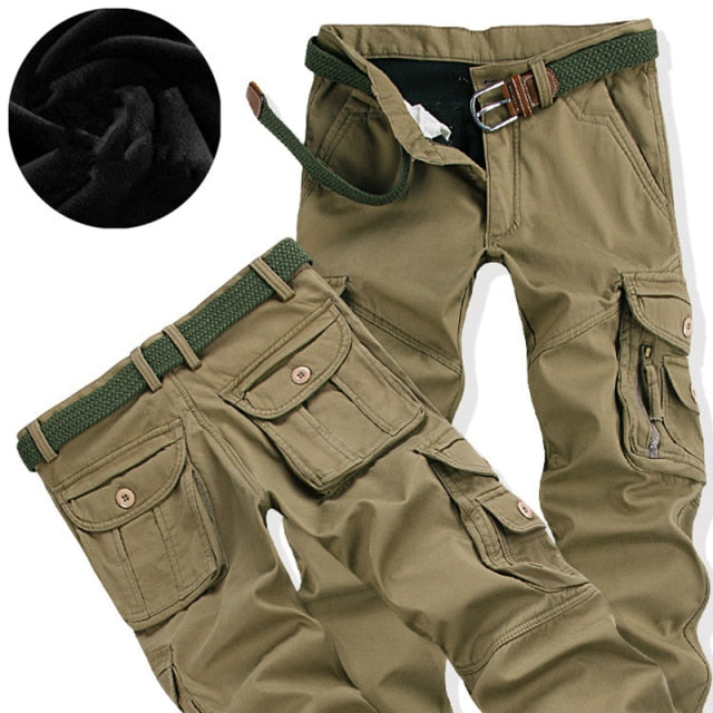 Winter Thicken Fleece Army Cargo Tactical Pants Overalls Men's Military Cotton Casual Trousers Warm Loose Baggy Joger Pants