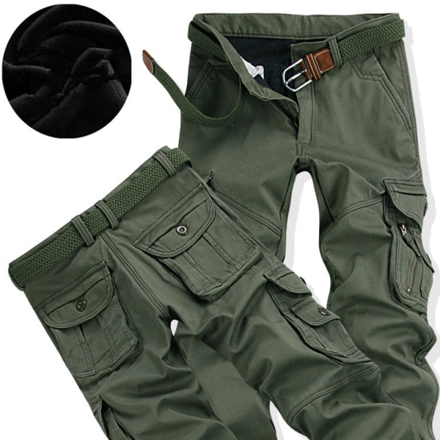 Winter Thicken Fleece Army Cargo Tactical Pants Overalls Men's Military Cotton Casual Trousers Warm Loose Baggy Joger Pants