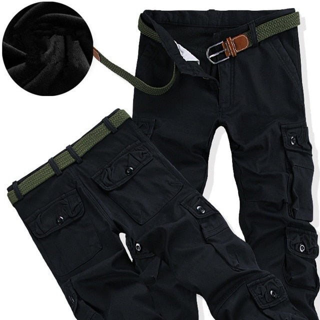 Winter Thicken Fleece Army Cargo Tactical Pants Overalls Men's Military Cotton Casual Trousers Warm Loose Baggy Joger Pants