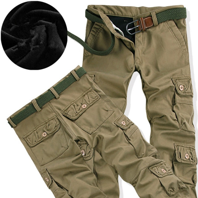 Winter Thicken Fleece Army Cargo Tactical Pants Overalls Men's Military Cotton Casual Trousers Warm Loose Baggy Joger Pants