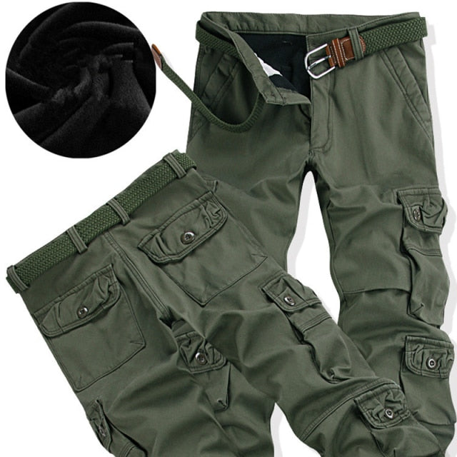 Winter Thicken Fleece Army Cargo Tactical Pants Overalls Men's Military Cotton Casual Trousers Warm Loose Baggy Joger Pants