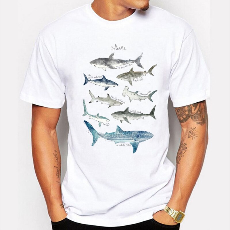 2020 Fashion Shark Print Mens T-shirts Original Whale Design T-shirts Men High Quality Casual 100% Cotton Hipster Tops Tshirt
