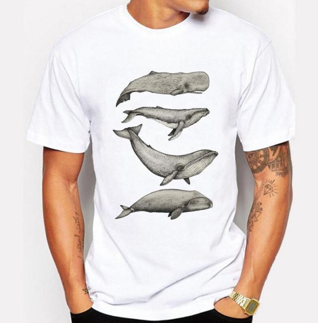 2020 Fashion Shark Print Mens T-shirts Original Whale Design T-shirts Men High Quality Casual 100% Cotton Hipster Tops Tshirt