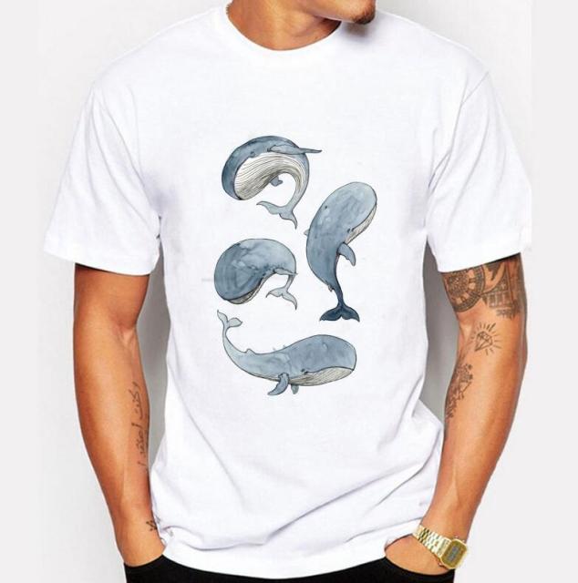 2020 Fashion Shark Print Mens T-shirts Original Whale Design T-shirts Men High Quality Casual 100% Cotton Hipster Tops Tshirt