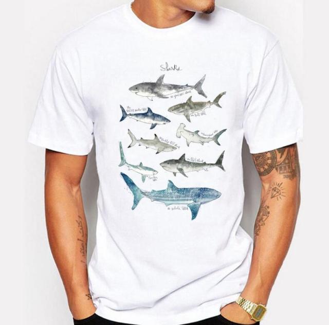 2020 Fashion Shark Print Mens T-shirts Original Whale Design T-shirts Men High Quality Casual 100% Cotton Hipster Tops Tshirt