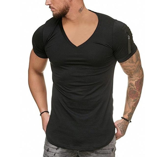 2021 New Summer Zipper Short Sleeved Men T Shirt Casual V Neck Fashion Tshirt Male Fitness Streetwear Tees Tops US Size M-3XL