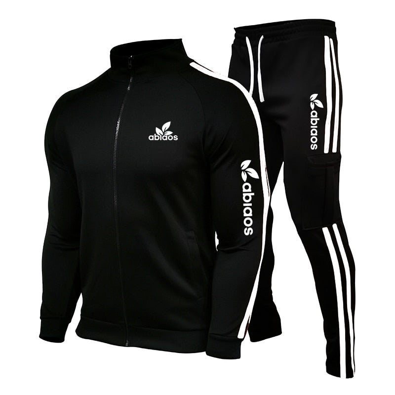 2021 Spring New Brand LOGO Men's Zipper Cardigan Jacket + Sports Pants Suit Striped Running Gym Basketball Jogging 2-Piece Set