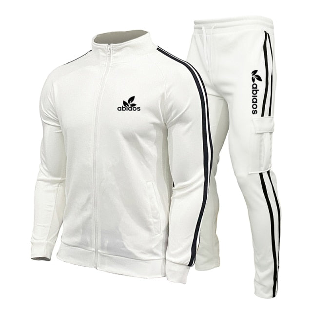 2021 Spring New Brand LOGO Men's Zipper Cardigan Jacket + Sports Pants Suit Striped Running Gym Basketball Jogging 2-Piece Set