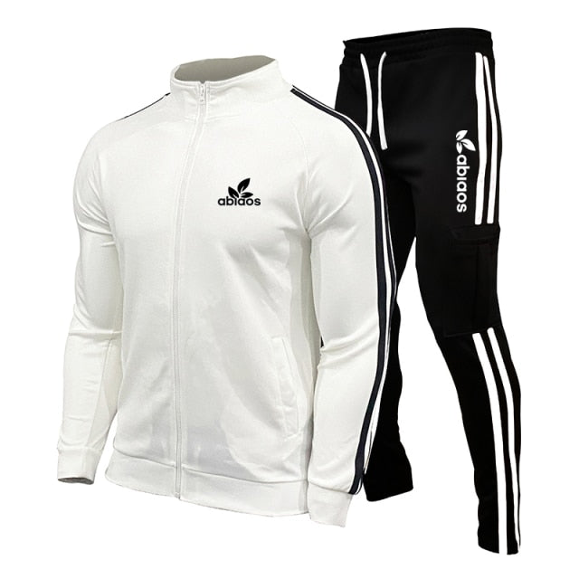 2021 Spring New Brand LOGO Men's Zipper Cardigan Jacket + Sports Pants Suit Striped Running Gym Basketball Jogging 2-Piece Set
