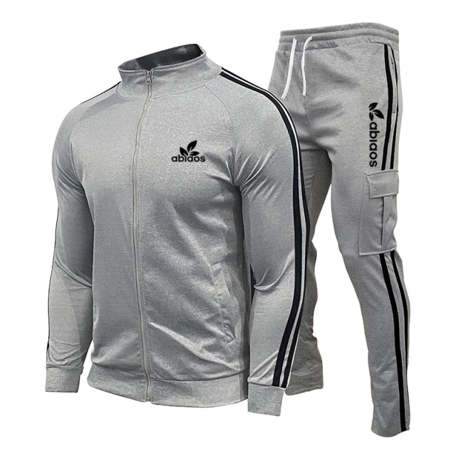 2021 Spring New Brand LOGO Men's Zipper Cardigan Jacket + Sports Pants Suit Striped Running Gym Basketball Jogging 2-Piece Set