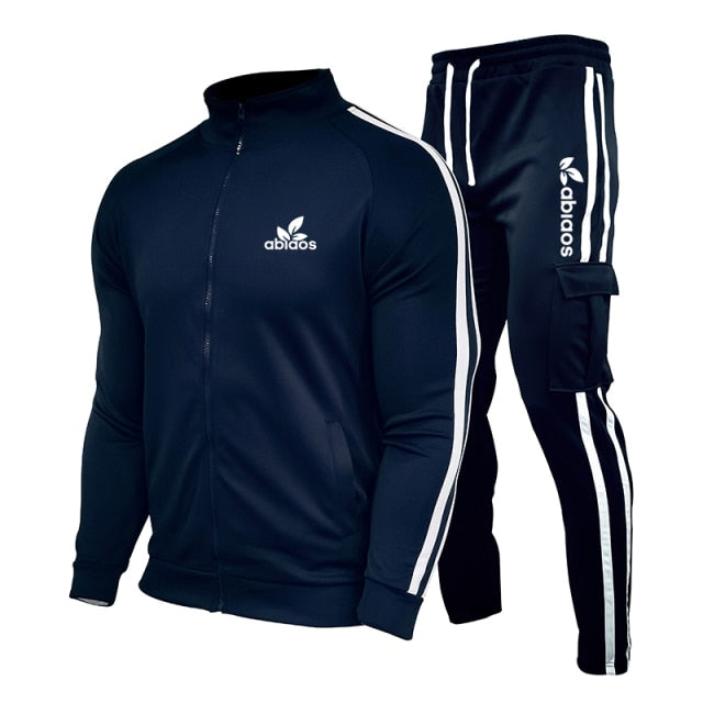 2021 Spring New Brand LOGO Men's Zipper Cardigan Jacket + Sports Pants Suit Striped Running Gym Basketball Jogging 2-Piece Set