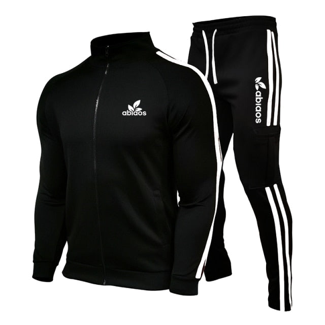 2021 Spring New Brand LOGO Men's Zipper Cardigan Jacket + Sports Pants Suit Striped Running Gym Basketball Jogging 2-Piece Set