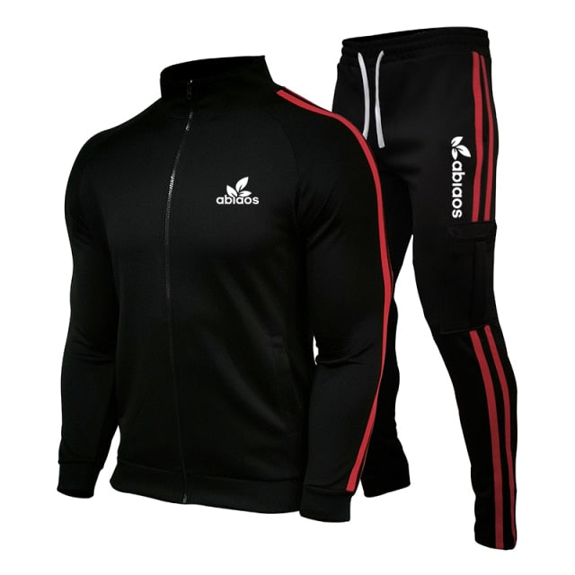 2021 Spring New Brand LOGO Men's Zipper Cardigan Jacket + Sports Pants Suit Striped Running Gym Basketball Jogging 2-Piece Set