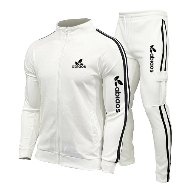 2021 Spring New Brand LOGO Men's Zipper Cardigan Jacket + Sports Pants Suit Striped Running Gym Basketball Jogging 2-Piece Set