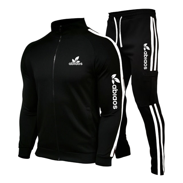 2021 Spring New Brand LOGO Men's Zipper Cardigan Jacket + Sports Pants Suit Striped Running Gym Basketball Jogging 2-Piece Set
