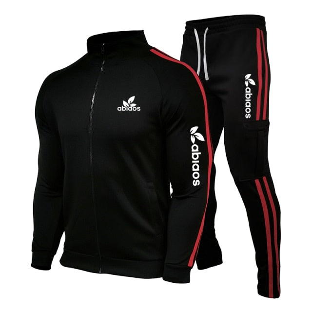 2021 Spring New Brand LOGO Men's Zipper Cardigan Jacket + Sports Pants Suit Striped Running Gym Basketball Jogging 2-Piece Set