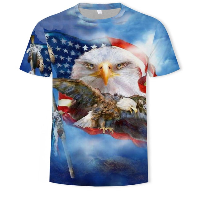 2021 Summer Fashion New Wings Flying Eagle 3D Printed Pattern Men's Trend Short Sleeve Casual T-shirt Top