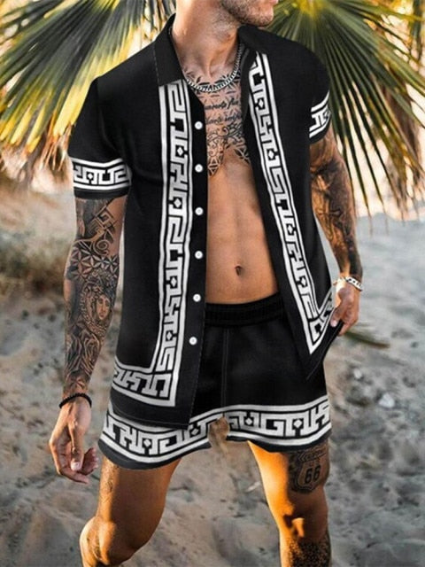 2021 Summer Hawaii Trend Printing Sets Men Hawaii Shorts Shirt Clothing Casual Round Collar Floral Shirt Beach Short Sleeve Suit