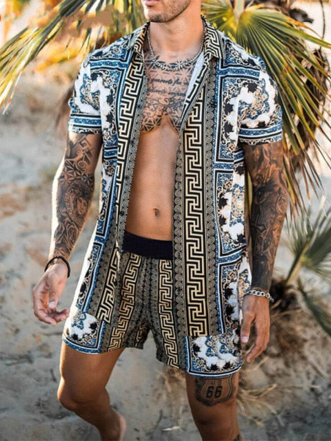 2021 Summer Hawaii Trend Printing Sets Men Hawaii Shorts Shirt Clothing Casual Round Collar Floral Shirt Beach Short Sleeve Suit