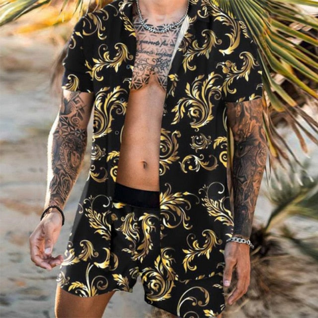 2021 Summer Hawaii Trend Printing Sets Men Hawaii Shorts Shirt Clothing Casual Round Collar Floral Shirt Beach Short Sleeve Suit