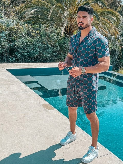 2021 Summer Hawaii Trend Printing Sets Men Hawaii Shorts Shirt Clothing Casual Round Collar Floral Shirt Beach Short Sleeve Suit