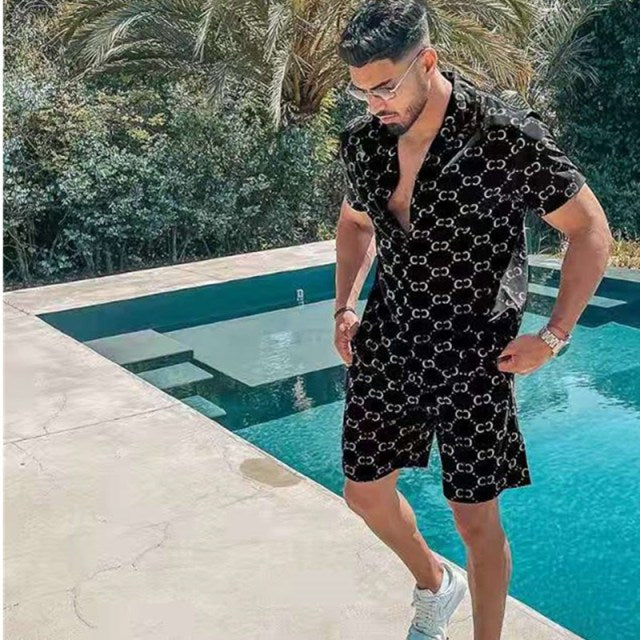 2021 Summer Hawaii Trend Printing Sets Men Hawaii Shorts Shirt Clothing Casual Round Collar Floral Shirt Beach Short Sleeve Suit