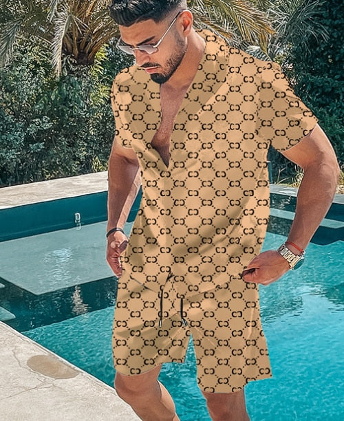 2021 Summer Hawaii Trend Printing Sets Men Hawaii Shorts Shirt Clothing Casual Round Collar Floral Shirt Beach Short Sleeve Suit