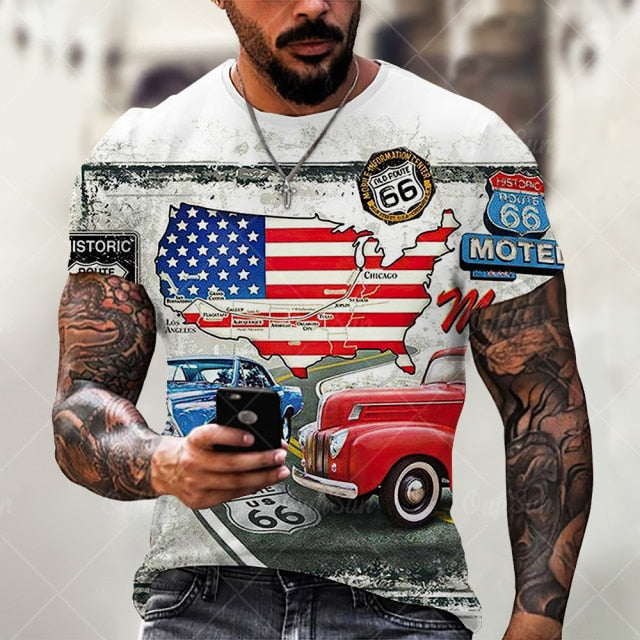 Summer3D Printing American Flag Fashion Handsome MenT-Shirt Casual Breathable Short Sleeve Oversized T-Shirt Fashion O-Neck Tops