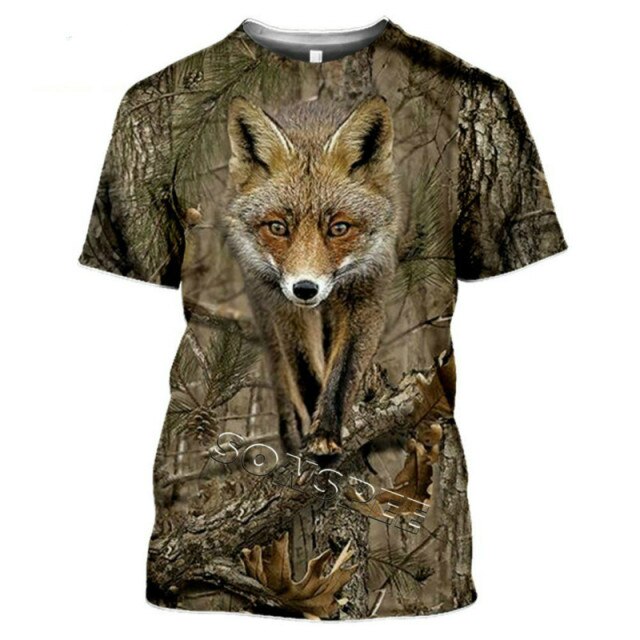 2021 Summer New Men's T-shirt Hunting Animal Moose/rabbit 3D Printing Short-sleeved Street Casual Clothing