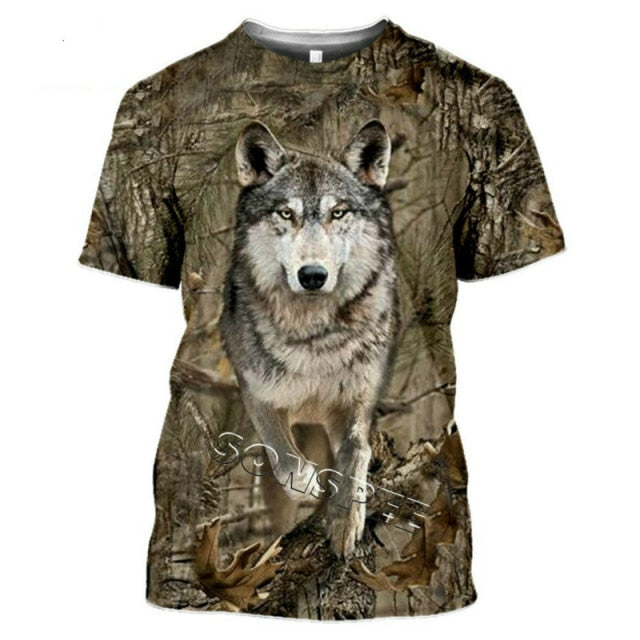 2021 Summer New Men's T-shirt Hunting Animal Moose/rabbit 3D Printing Short-sleeved Street Casual Clothing