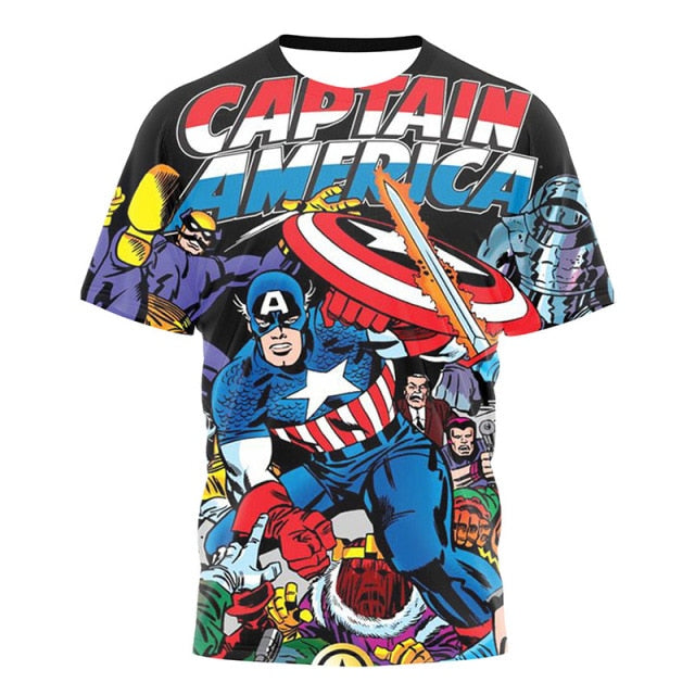 2021 Fashion New Marvel T Shirt Summer Men Short Sleeve Cartoon The Avengers Ironman Superhero 3D T-shirts Retro Mens Loose Tops