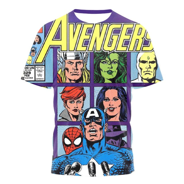 2021 Fashion New Marvel T Shirt Summer Men Short Sleeve Cartoon The Avengers Ironman Superhero 3D T-shirts Retro Mens Loose Tops