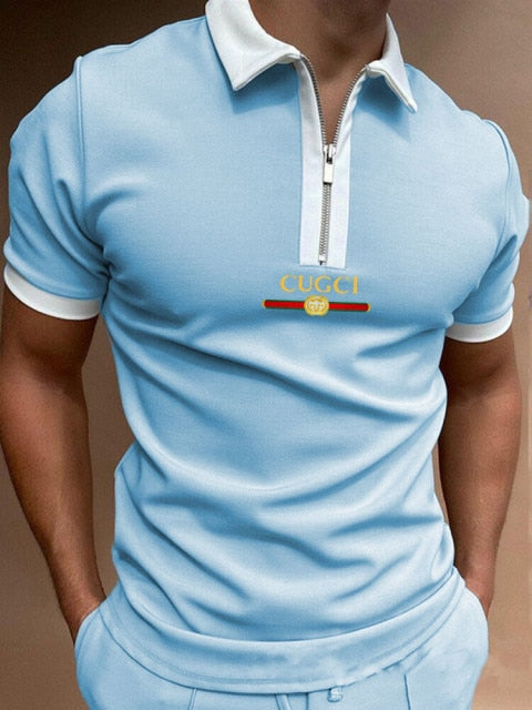 2021 Hot-sale Men's Polo Shirt Zipper Printing Design Loose Short Sleeve Summer Cool Shirt Streetwear Fashion Polo Shirt Men Top
