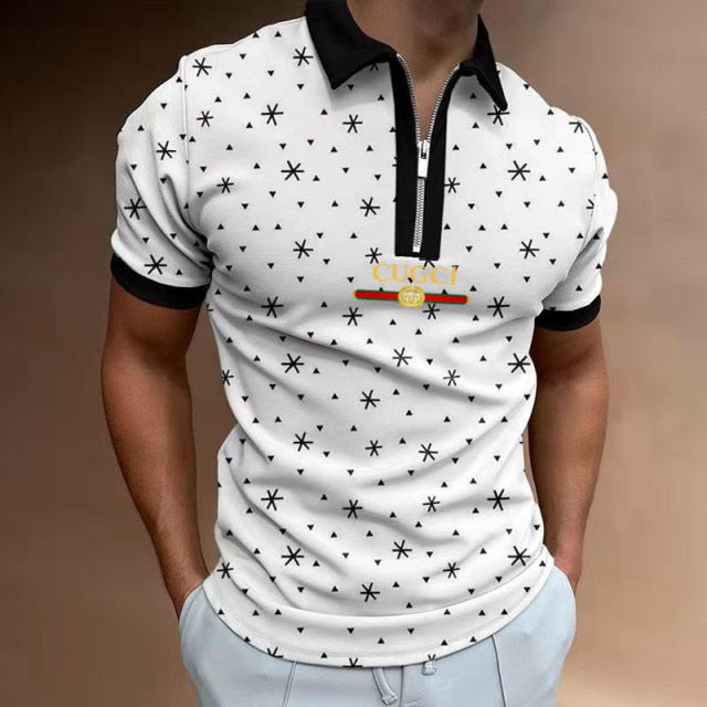 2021 Hot-sale Men's Polo Shirt Zipper Printing Design Loose Short Sleeve Summer Cool Shirt Streetwear Fashion Polo Shirt Men Top