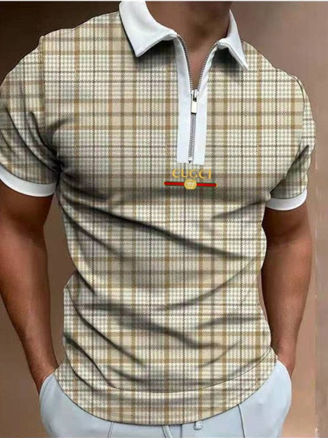 2021 Hot-sale Men's Polo Shirt Zipper Printing Design Loose Short Sleeve Summer Cool Shirt Streetwear Fashion Polo Shirt Men Top