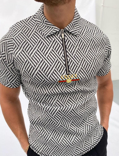 2021 Hot-sale Men's Polo Shirt Zipper Printing Design Loose Short Sleeve Summer Cool Shirt Streetwear Fashion Polo Shirt Men Top