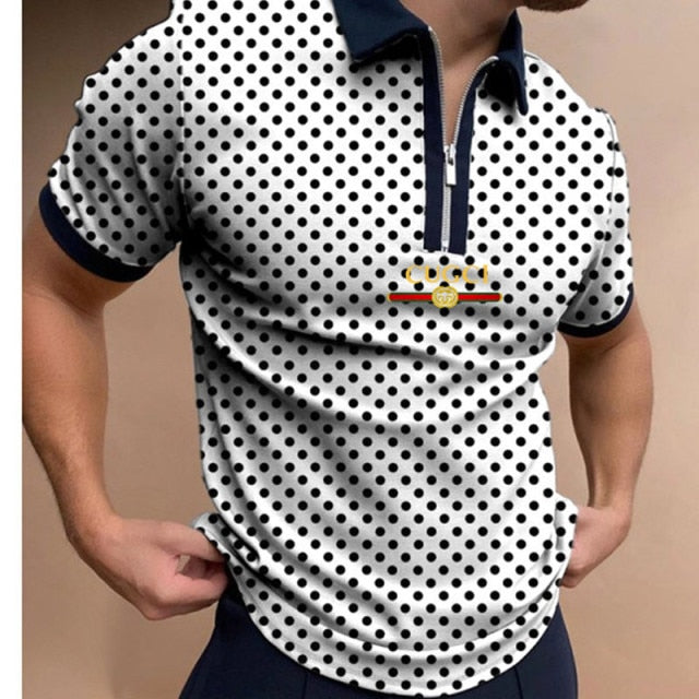 2021 Hot-sale Men's Polo Shirt Zipper Printing Design Loose Short Sleeve Summer Cool Shirt Streetwear Fashion Polo Shirt Men Top