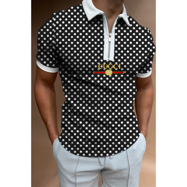 2021 Hot-sale Men's Polo Shirt Zipper Printing Design Loose Short Sleeve Summer Cool Shirt Streetwear Fashion Polo Shirt Men Top