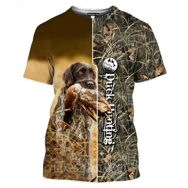 2021 Men's New Top Wild Boar T-shirt Men's Jungle Animal Mallard 3D Printing Hunting Reed Camouflage T-shirt Gun Hidden Deer Fun