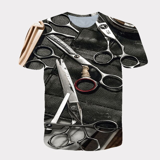 2021 hot-selling street Harajuku T-shirt for men and women dynamic 3D printing barber supplies cool short-sleeved T-shirt
