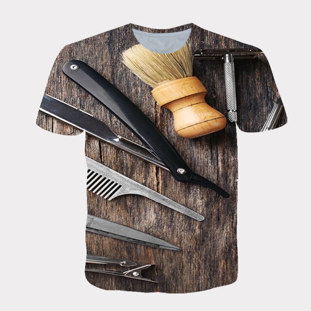 2021 hot-selling street Harajuku T-shirt for men and women dynamic 3D printing barber supplies cool short-sleeved T-shirt