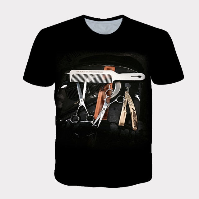 2021 hot-selling street Harajuku T-shirt for men and women dynamic 3D printing barber supplies cool short-sleeved T-shirt
