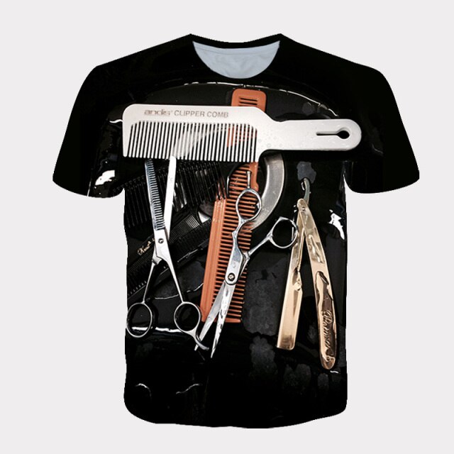 2021 hot-selling street Harajuku T-shirt for men and women dynamic 3D printing barber supplies cool short-sleeved T-shirt