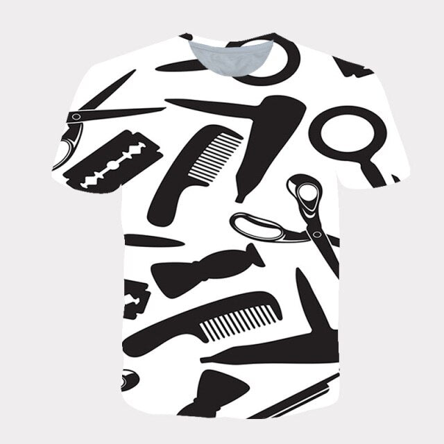 2021 hot-selling street Harajuku T-shirt for men and women dynamic 3D printing barber supplies cool short-sleeved T-shirt