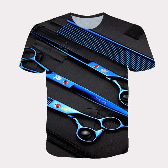 2021 hot-selling street Harajuku T-shirt for men and women dynamic 3D printing barber supplies cool short-sleeved T-shirt