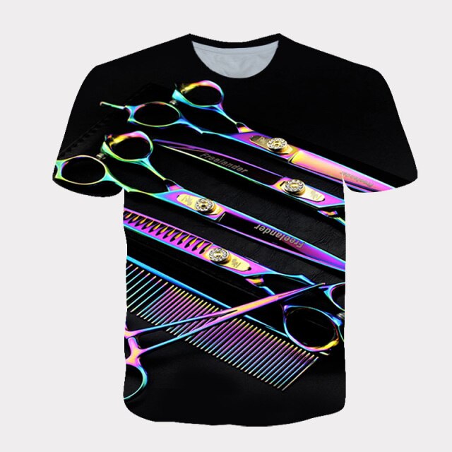 2021 hot-selling street Harajuku T-shirt for men and women dynamic 3D printing barber supplies cool short-sleeved T-shirt