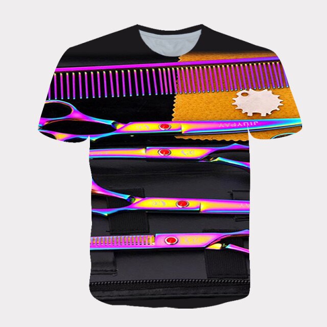 2021 hot-selling street Harajuku T-shirt for men and women dynamic 3D printing barber supplies cool short-sleeved T-shirt